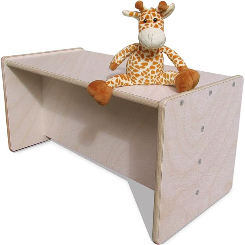 Die Schreiner - Christoph Siegel Eli-Kids 2mount Reversible Table for Girls & Boys, Bench, Natural and White, Wood, Natural, Footstool, Wooden Children's Table for Toddlers, Wooden Seating Set