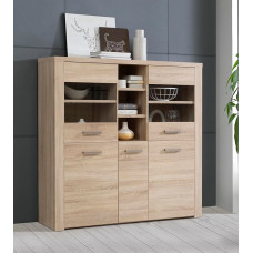 Forte Baltimore 140 150 Modern Display Cabinet with 5 Doors, Standing Display Cabinet, Living Room Display Cabinet, Wood Composite, Sonoma Oak Wood Decor, 146.3 cm Wide x 137.4 cm High x 41.3 cm Deep