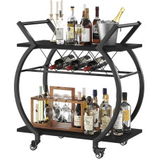 LVB Serving Trolley with Wheels, Bar Cart with Wine Rack, Kitchen Trolley with 2 Levels, Wine Trolley, Drinks Trolley for Kitchen, Dining Room, Bar, Living Room, 76W x 40.5D x 84H cm, Black