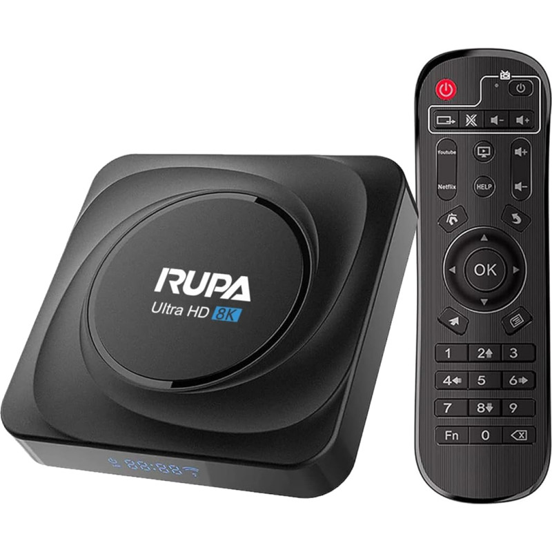 RUPA Android TV Box 11.0, 2025 Latest Smart TV Box 8GB RAM 128GB ROM RK3566 Quad-Core CPU Support HD 3D 8K 2.4G/5.8Ghz WiFi BT 4.0 USB 3.0 LAN 1000M TV Box