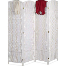 Relaxdays Folding Room Divider, 4-Piece Privacy Screen, Wood & Paper Rope, 170 x 160 cm, White