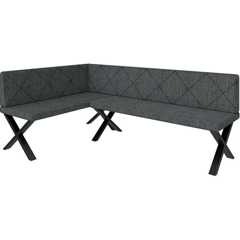 FURNISTAR Akiko Metal X Corner Bench Set for Your Dining Room, Kitchen, Modern, Sitting Area, Dining Nook. Perfect for Kitchen, Office and Reception. Solid and Strong Workmanship. (128 x 196 Left