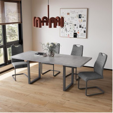jiexi Dining Table with 4-8 Chairs Set, Extendable Dining Room Table, Dining Room Set with 4-8 Chairs, MDF Panels, Wooden Table, Suitable for Living Room, Kitchen (130-170 cm Table + 4 Grey Chairs)