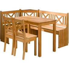 Mirjan24 Ixi Corner Bench Set, Alder Wood, Corner Bench Group Consists of Kitchen Corner Bench with 2 Practical Boxes, 2 x Stools, Table, Dining Room Bench (Alder)