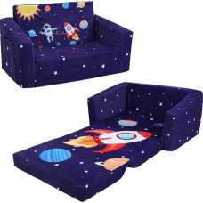 Foldable Children's Sofa Back Chair 2 in 1, Stable Children's Chair with Fabric Bag and Non-Slip Cushion, Soft Lightweight Flip Open Children's Chair for Bedroom, Living Room, Playroom, Rockets