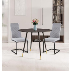 Hallowood Furniture Finley F-T101B-CHA05-GRY2 Small Round Dining Table and Chairs Set of 2, Black Kitchen Table and High Back Light Grey Chairs, Dining Set for Home, Office and Coffee Shop