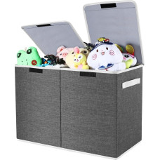 Modojuny Foldable Toy Storage Box with Lid & Handle - Large 600D Oxford Fabric Organiser Chest with Divider (58 x 30 x 39 cm) for Children's Toys, Clothes, Nursery | Grey