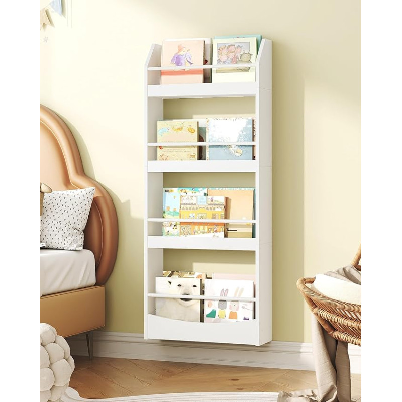 CHOEZON Children's Room Furniture, 4-Tier Wall Shelf Books for Children, Bookcase, Toy Storage, Children's Shelf, Display Stand for Children's Room, Playroom, White DMCW04WB