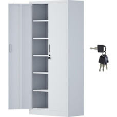 iJINGUR Metal Storage Cabinet with Lockable Doors and 5 Adjustable Shelves, Lockable Steel Storage Cabinet for Home, Office, Garage, Kitchen, Pantry (White)