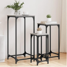 WHOPBXGAD Satztische 3 STK. Grau Sonoma Holzwerkstoff, Nesting Side Tables Set of 3, Industrial Style End for Living Room, Bedroom & Office, Space-Saving Stackable Coffee Tables with Metal Frame