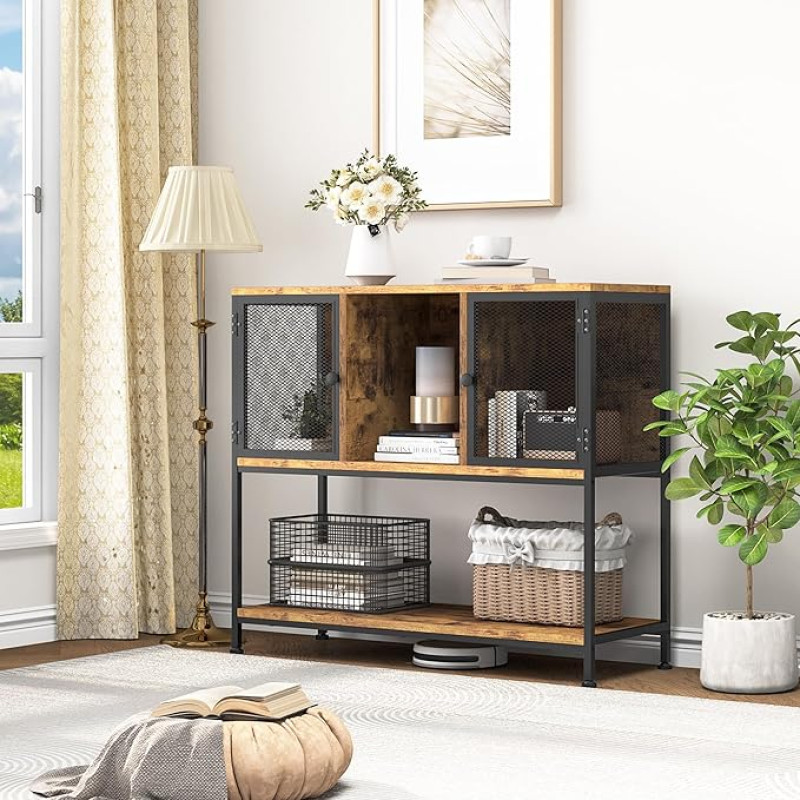 YITAHOME Kitchen Cabinets with Wine Holder, Sideboard Storage Cabinet, Buffet Wine Cabinet, Sideboards for Living Room, Dining Room Cabinets, Sideboards with 2 Doors, 100 x 85 x 35 cm (Rustic Brown)