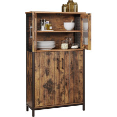 VASAGLE Bathroom Cabinet Sideboard Kitchen Cabinet Adjustable Shelf Steel Frame 30 x 60 x 108 cm Industrial Style Vintage Brown/Black LSC260B01