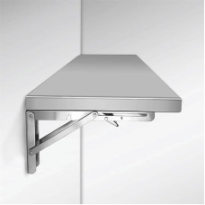 Folding Wall Table, Drop-Leaf Wall Folding Table, Robust Folding Table with 304 Stainless Steel, Thickened Folding Stand, 0.8 mm Thick Surface Made of Brushed Stainless Steel