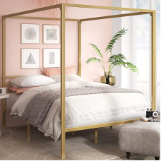 Zinus Patricia Bed 180 x 200 cm - Height 36 cm with Under Bed Storage - Metal Canopy Bed Frame with Steel Slatted Frame - Gold