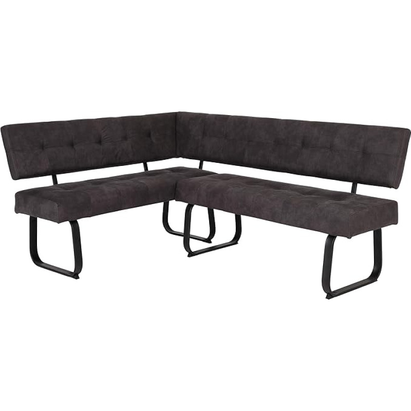 Hela Tische, Luise Corner Bench with Backrest, Microfibre Anthracite, Metal Blade Frame, Anthracite, Comfort Seat Spring Basket, 152 x 202 x 92 cm