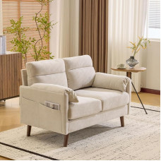 Bonnlo 2-Seater Sofa Small 125 cm Couch Mini, Small Fabric Couch with Soft Armrests, Small Sofa for Office, Living Room, Bedroom and Study, Easy Assembly, Linen, Beige