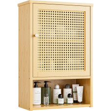 vovala Bathroom Wall Cabinet, Bamboo Over Toilet Storage Organiser with Rattan Doors and Adjustable Shelf, Space Saving Medicine Cabinet for Laundry, Kitchen, Living Room (Natural)