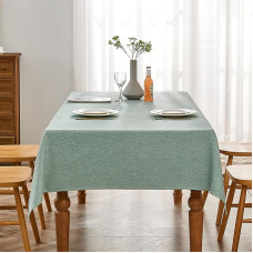 BALCONY & FALCON Rectangular Jacquard Tablecloth, Linen Look Tablecloth for Kitchens, Restaurants, Cafes, Gardens, Outdoors, Parties, Weddings, Festivals, Water Green, 140 x 180 cm
