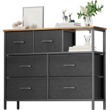 Flycity Chest of Drawers with Drawers, Drawer Cabinet with Oxford Fabric Drawers, Not Easily Deformed, 100 × 30 × 79 cm, Fabric Chest of Drawers, Sideboard for Living Room, Bedroom, Hallway, Black