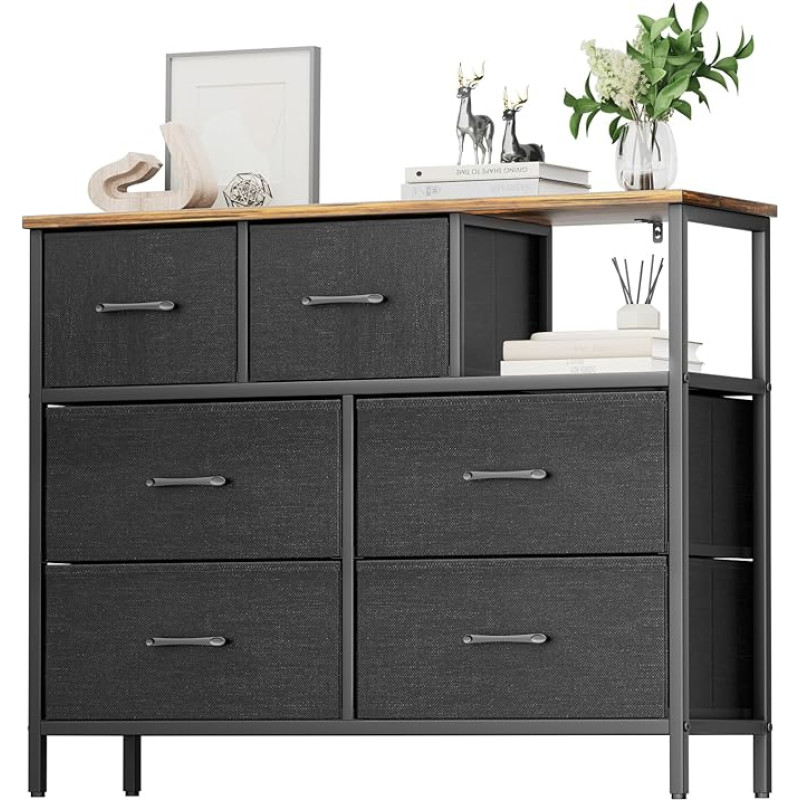 Flycity Chest of Drawers with Drawers, Drawer Cabinet with Oxford Fabric Drawers, Not Easily Deformed, 100 × 30 × 79 cm, Fabric Chest of Drawers, Sideboard for Living Room, Bedroom, Hallway, Black