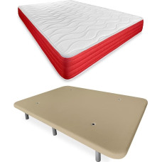 DUÉRMETE ONLINE, Beige Full Bed with Reversible Mattress + Reinforced Padding 6 Legs Wooden 105 x 190