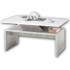 Stella Trading Allegra Modern Coffee Table with Raised Table Top in Concrete Look, White, Extravagant Sofa Table for Your Living Area, 100 x 50 x 60 cm (W x H x D)