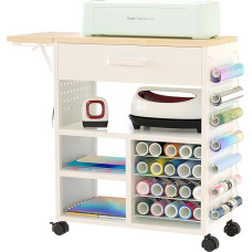 RJOKMT Hot Press Trolley and Organizers Compatible with Cricut Machines Perfect Craft Organization Workstation (White, 75cm H), GYC-01