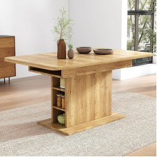 Merax Wooden Dining Table, Extendable Dining Room Table with Storage Space, Rectangular Kitchen Table for Living Room and Dining Room, 110/130 L x 70 W x 75 H cm, Natural