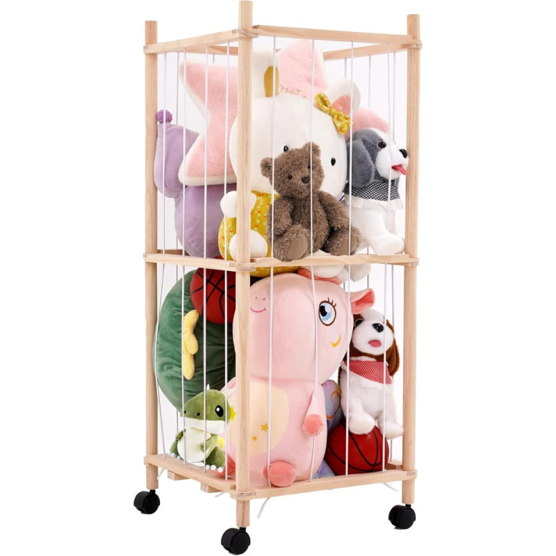 Ark miido Soft Toy Storage with Wheels, Cuddly Toy Storage Wood, Plush Toy Storage for Children's Room, Playroom, Living Room, Bedroom