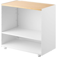 Yamazaki 1424 Tower Semi-Closed Storage Cart with Wooden Shelf, White, Steel/Wood/Nylon, Minimalist 35.3 x 60.3 x 59 cm