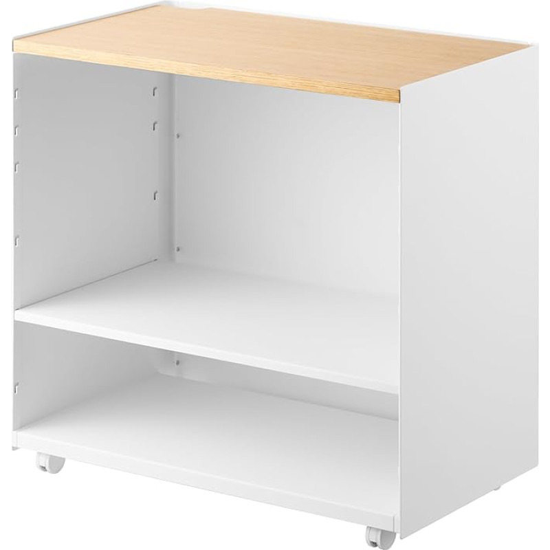 Yamazaki 1424 Tower Semi-Closed Storage Cart with Wooden Shelf, White, Steel/Wood/Nylon, Minimalist 35.3 x 60.3 x 59 cm