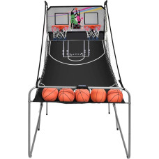 GOPLUS Basketball Shooting Machine, Basketball Stand with 4 Basketballs and Pump, Foldable Basketball Hoop with Score Counter, 8 Game Settings for 1-4 Players (Black)