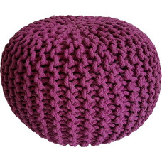 kreatives Wohnen Pouf Diameter 45 cm Seat Pouf Chunky Knit Look Pouf Knitted Floor Cushion Height 30 cm Purple Knitted Stool