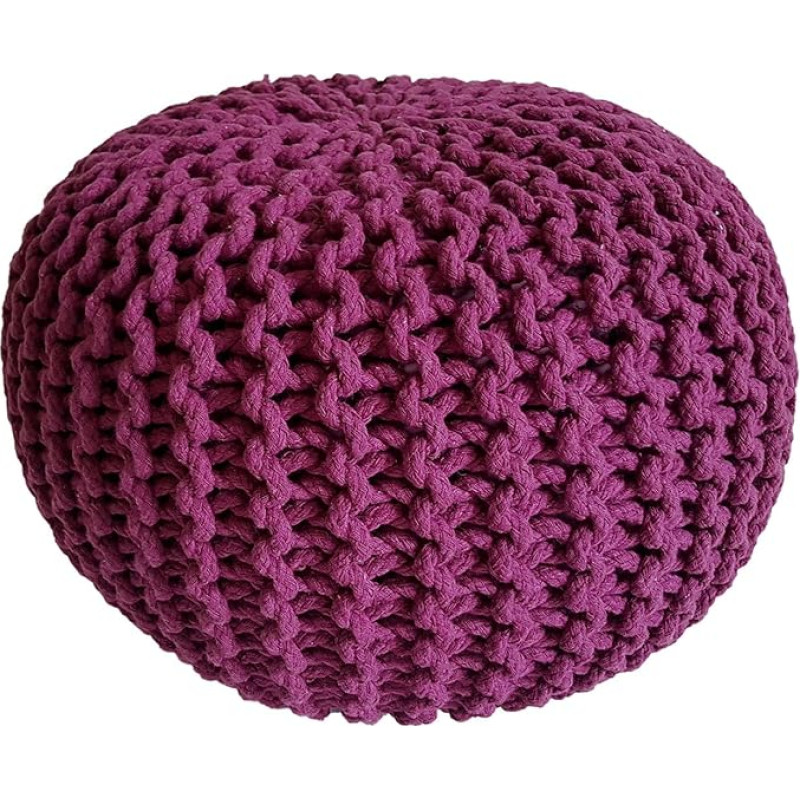 kreatives Wohnen Pouf Diameter 45 cm Seat Pouf Chunky Knit Look Pouf Knitted Floor Cushion Height 30 cm Purple Knitted Stool