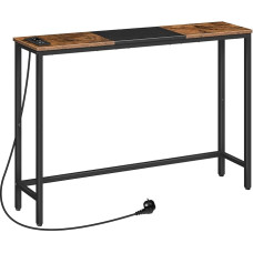 HOOBRO Slim Console Table with Charging Station, Slim Table Behind Sofa, Entrance Table with Socket and USB Ports, Living Room, Hallway, Vintage Brown and Black EBF114CXG01