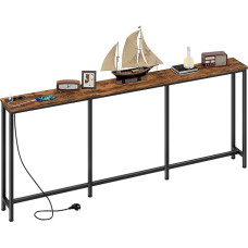 CHOEZON DTXG18CBF 180 cm Console Table, Hallway Table with Charging Station, Narrow Sofa Table with 2 Sockets and 2 USB, Side Table for Living Room, Entrance Area, Rustic Brown and Black
