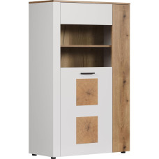 trendteam smart living - Vitoria - Display Cabinet - White Matt / Evoke Oak - Highboard with End Grain Appliques - (W x H x D) 90 x 146 x 42 cm - Doors Can be Mounted Left or Right