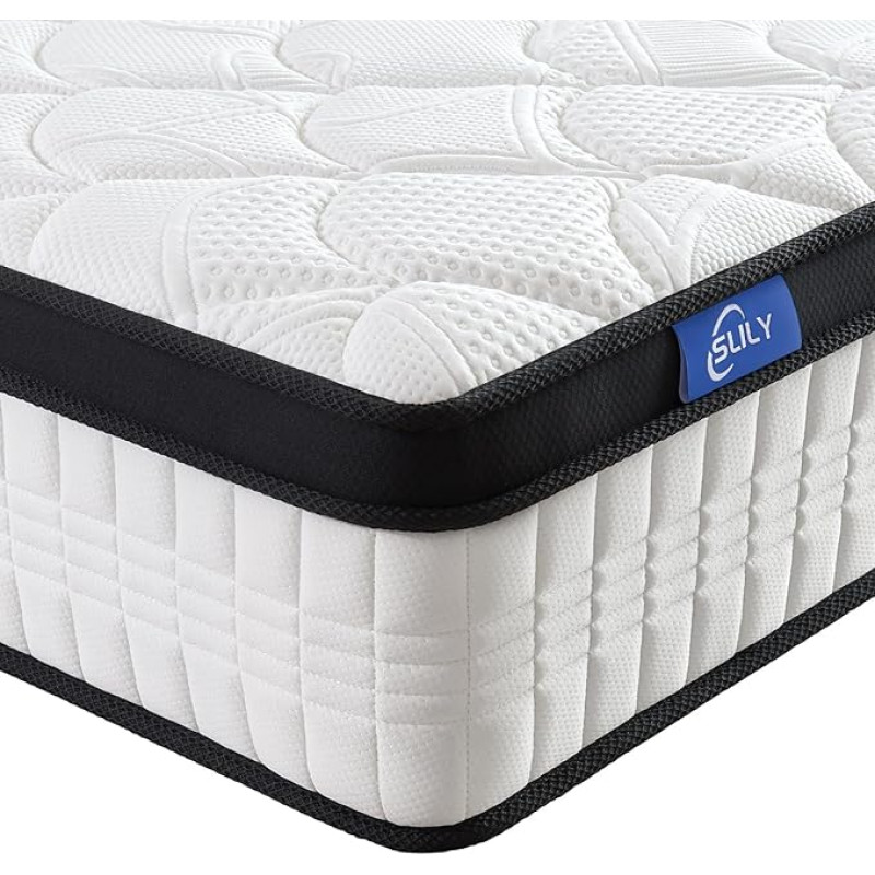 slily Mattress 160 x 200 x 26 H3 H4 Medium Firm Pocket Spring Mattress 7-Zone with Memory Foam Comfort Spring Mattress Ergonomic, 100 Nights Trial Sleep