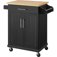 Yaheetech Movable Kitchen Islands Kitchen Trolley on Wheels, Serving Trolley with Drawer and 3 Cabinets, Wooden Worktop, Rolling Cart 66 × 45.5 × 91.5 cm, Country Style Kitchen Trolley, Black