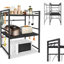 LARS360 Expandable Microwave Shelf, 3-Tier Microwave Stand, Carbon Steel Kitchen Table Rack, Microwave Holder for Kitchen and Storage (Black), LARS-(HAG2483D)