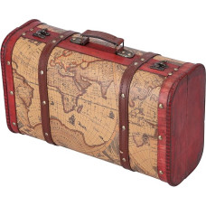 Tissting Vintage Suitcase Antique Travel Suitcase Portable Composite Wood Map Pattern Design Storage Chest Decorative Wooden Storage Trunk for Photography Prop, Home Decoration, Storage