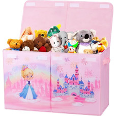 Storage Box with Lid for Children, Large Foldable Oxford Toy Box with Handle for Boys Girls, Waterproof Robust Toy Storage in Children's Room, 65 x 30 x 40 cm (Princess Castle)