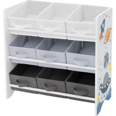 Joyz Children's Shelf, Space, 62.5 x 29.5 x 60 cm, White, Toy Shelf with 9 Non-Woven Fabric Storage Boxes, Children's Bookcase with 3 Levels, Children's Room Shelf, Storage Shelf, Toy Organiser