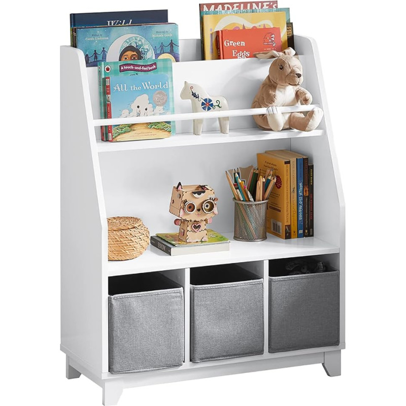 SoBuy KMB34-W Children's Bookcase with Storage Compartments and 3 Boxes Toy Shelf Storage Shelf for Children Toy Organiser White W x H x D x H x D: 63 x 80 x 28 cm