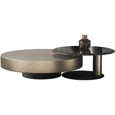 Nesting Table Set of 2 - Steel Frame Tempered Glass Round Coffee Table and 360° Rotating Side Table for Living Room, Bedroom, Office