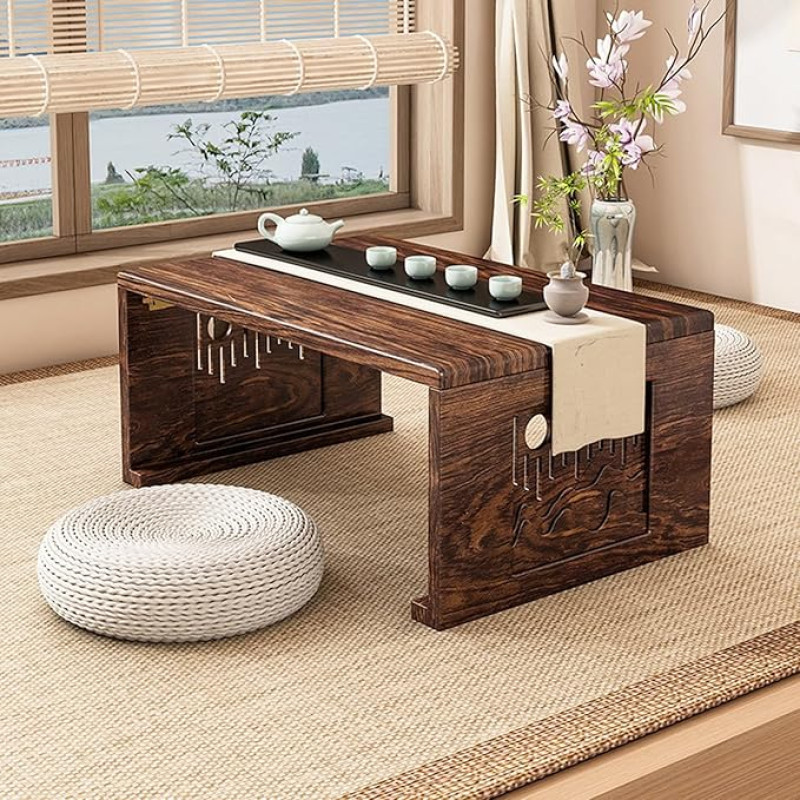 Modern Coffee Table for Living Room, Small Tea Table with Low Farmhouse Design, Nesting Tables for Lounge Area or Center Table, Walnut, 120cm