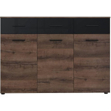 FORTE Jawa Chest of Drawers with 3 Doors and 3 Drawers, Wood Composite, Mud Oak/Black High Gloss, 44 x 93.5 x 134.5 cm