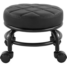 FURWOO Rolling Seat PU Leather Low Round Rolling Stool Floor Stool with Universal Wheels for Home Fitness Sports Pedicure Stool, Height: 25.5 cm (Black)