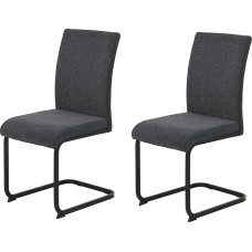 Hela Tische, Linn Set of 2 Dining Room Chairs, Woven Fabric + Microfibre Anthracite, Square Frame, Black, 140 kg Load Capacity