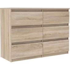 FORTE Chelsea Chest of Drawers 110, Modern Chest of Drawers with 6 Drawers, Sideboard, Living Room Chest of Drawers, Wood Material, Sonoma Oak Wood Decor, 110 cm Wide x 79.9 cm High x 42.2 cm Deep